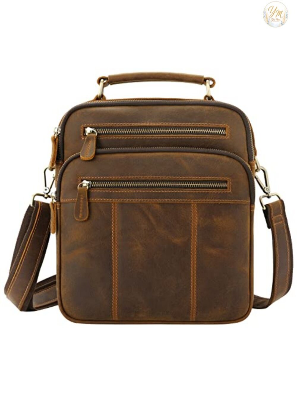 Full-Grain Leather Messenger Bag Crossbody Shoulder Bag for Work Travel Business